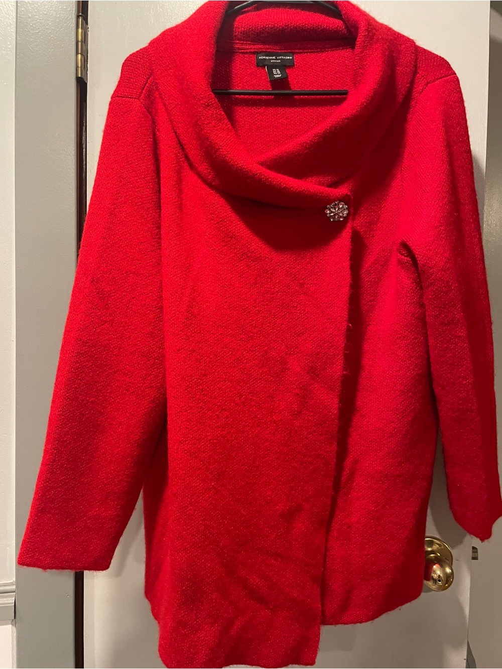 Adrienne Vittadini Vibrant Red Cowl Neck Sweater with Decorative Button size 1X